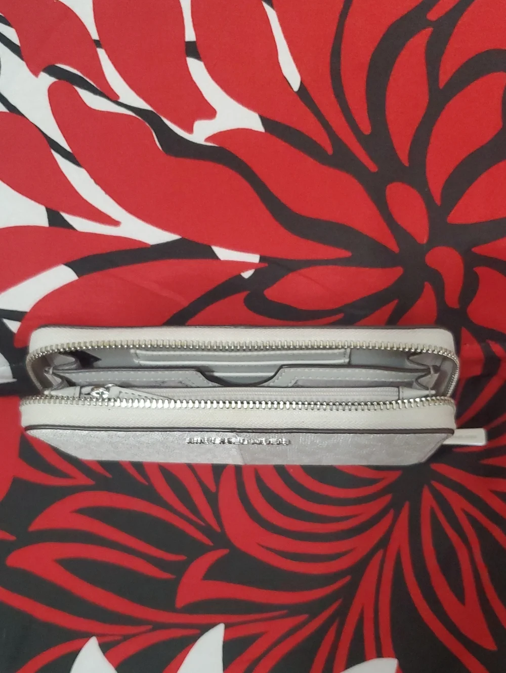 Michael Kors White and Light Gray Medium Zip Wallet
